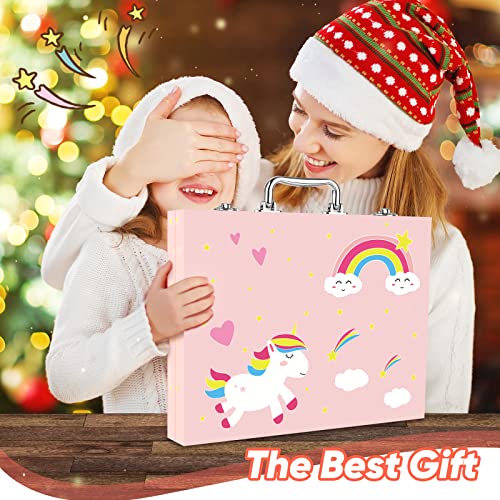 Soucolor 183 Art Set Drawing Painting Kit,Crayons Pastels Markers,Kids Gift | Crayons, Pastels, Markers, Pencils, Watercolors, Sketch Paper — Wooden Case, Non-Toxic, Birthday Gift. - style: Pink