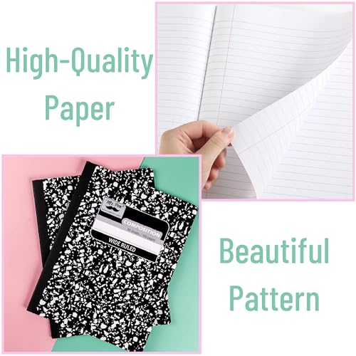 Mr. Pen- Composition Notebooks, 24 Pack, 50 Sheets, 9.75" x 7.5" | Black Marble, Wide Ruled, Bulk Composition Book with Hard Cover for School, College & Office Supplies - size: 24 Pack