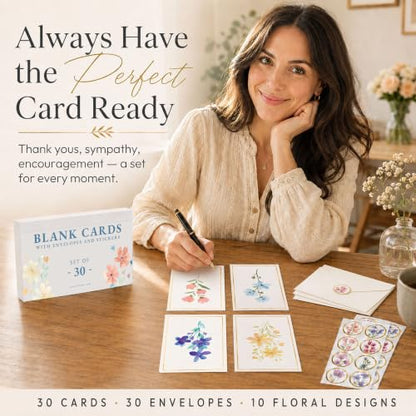 30 Premium Blank Cards with Envelopes & Stickers, 4x6 Inches | Elegant Floral Designs, Versatile and Blank Inside, Organized and Gift-Ready, Perfect for Any Occasion