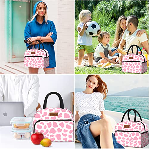 Coobiiya Lunch Bag Women, Lunch Box for Women Adult Men, Small Leak-proof Cute Lunch Tote Large Capacity Reusable Insulated Cooler Lunch Container for Work/Office/Picnic/Travel-Pink Cow - color: Pink Cow
