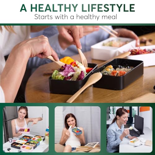 Umami Bento Box Adult All-in-1 w/ 4 Utensils, 100% Leakproof, Dishwasher & Microwave Safe Lunch Containers for Adults w/ 4 Compartments, Black & Gold, 40 oz - color: Black & Gold, size: M - 40 oz