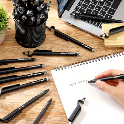 Sayglossy 100 Pcs Inspirational Pens Bulk Motivational Ballpoint Pen with Writing Touch Screen and Mobile Phone Stand 3-in-1 for Office School Supplies Inspirational Gifts (Black) - color: Black