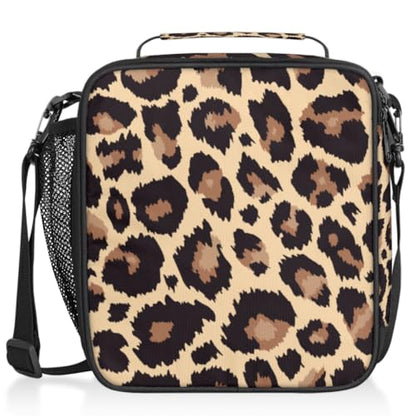 Pardick Leopard Lunch Box for Kids,Students Leopard Animal Skin Print Lunch Bag Tote with Adjustable Shoulder Strap,Insulated Thermal Girls Boys Lunchbox Cooler Bag for School Picnic Travel Outdoor - color: Leopard