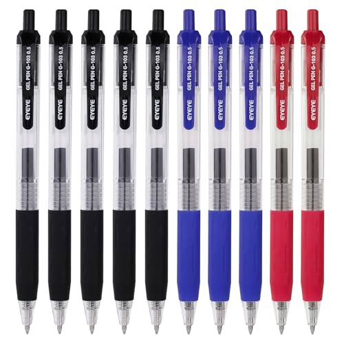 EYEYE G-103 0.5mm Gel Pens, 5 Black 3 Blue 2 Red, Extra Fine Point Pen | Retractable, Quick Drying, Ballpoint Pen Fine Point Smooth Writing Pens for Office School Supplies - color: 3 Colors, size: 0.5mm