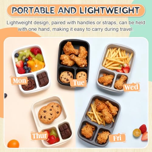 Honeydak 5 Pack Snack Containers 3 Compartment Bento Snack Boxes Divided Meal Prep Containers with Lids Reusable Adults Lunch Food Storage Box for School Work Travel(Black White) - color: Black White
