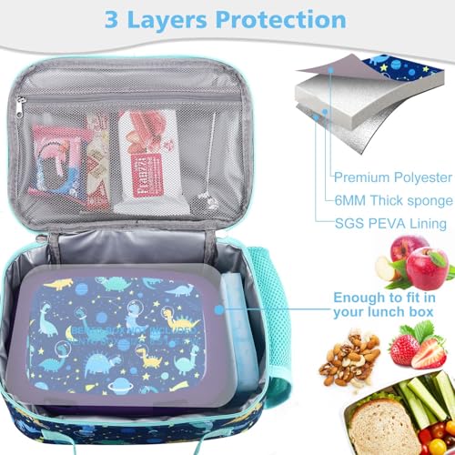 RHCPFOVR Kids Lunch Bag - Insulated Lunch Box for Boys Girls,Washable Lunch Bag and Reusable Toddler Leak-proof Lunchbox for School and Daycare - color: Deep Blue Dinosaur