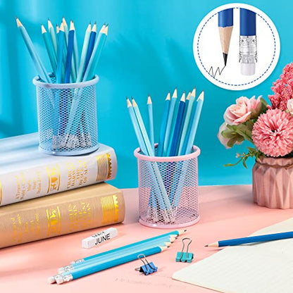 CHENGU 24 Pcs Blue Pencils for Kids Erasable Wood Pencils Pack Cute School Supply for Kid with Top Eraser Blue Wooden Back to School Kit Drawing Work Summer Office Gift