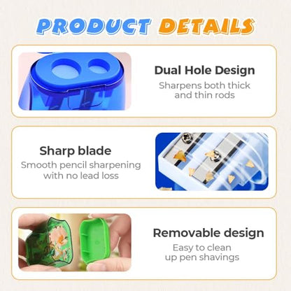 4 Pcs Pencil Sharpeners with Lid, 2025 New Dual Hole Sharpener, Colored Handheld Sharpener Suitable for Kids Adults Students School Class Home Office (Blue)