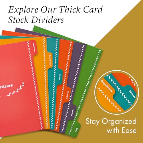 Jot & Mark 8.5" x 9.5" 3 Ring Recipe Binder 50 Matching 4x6 inch Recipe Cards, 25 Top & Bottom Binder Sleeve Sheet Protector, 5 Full-Page Undivided Sleeves, 6 Divider Tabs, Culinary Crockery | 50 Recipe Cards + 25 Sleeve Protectors + 5 Full-Page Sleeves +