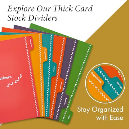 Jot & Mark 8.5" x 9.5" 3 Ring Recipe Binder 50 Matching 4x6 inch Recipe Cards, 25 Top & Bottom Binder Sleeve Sheet Protector, 5 Full-Page Undivided Sleeves, 6 Divider Tabs, Culinary Crockery | 50 Recipe Cards + 25 Sleeve Protectors + 5 Full-Page Sleeves +