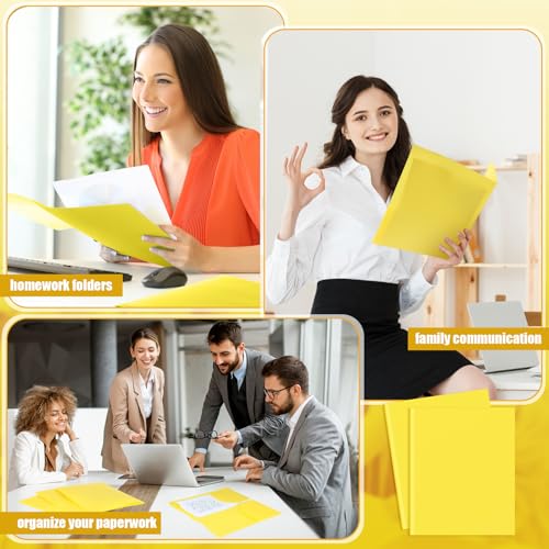 Gueevin 72 Pack Plastic Folder with Pockets, 2 Pocket Folders, Plastic Glossy Folders Fit Letter Size Paper, Heavy Duty Durable File Folder with Business Card for Home Office School (Yellow) - color: Yellow