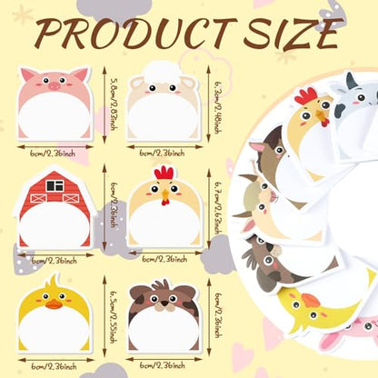 Yinder 24 Pads Cute Sticky Notes Fun Kawaii Farm Animal Sticky Notes Pads Bulk Cartoon Memo Self Adhesive Gift Back to School Veterinary Office School Tab Party Supplies - style: Farm Animals