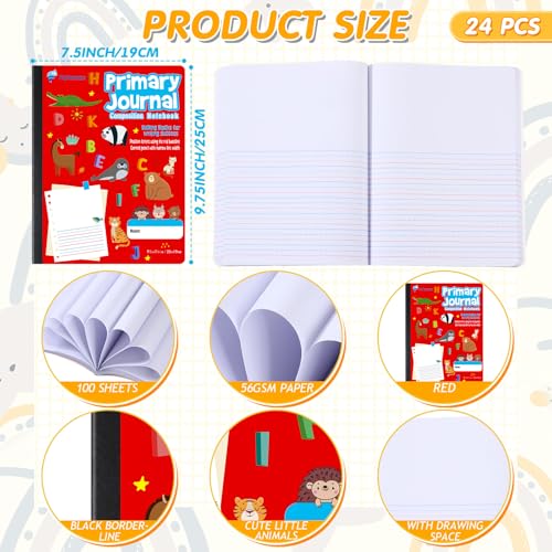 Fulmoon 24 Pcs Primary Composition Notebook K-2 with Picture Space Primary Journal Grades K-2 Draw and Write Journal Composition Book for Preschool Classroom, 80 Sheet (Red) - color: Red