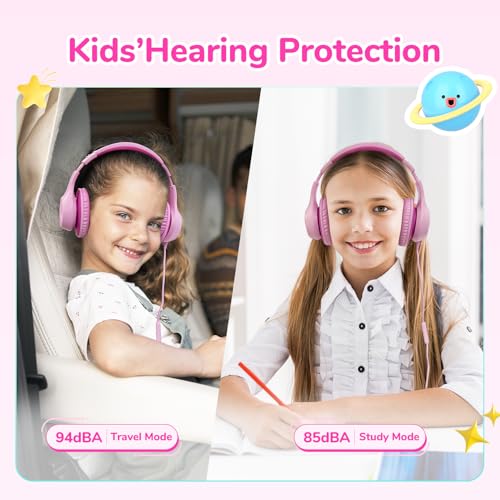 EarFun K3 Kids Headphones, Over Ear Headphones with Microphones, 85/94dB Safe Volume Limit, HD Stereo Sound, 3.5mm Jack, Foldable Wired Headphones for School/Travel/Boys/Girls/Tablet/iPad, Pink - color: Pink