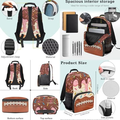 Ice Cream American Football 3 in 1 School Backpack Set with Lunch Box Pencil Case Set for Boys Girls 17 Inch Lager Capacity Bookbag Schoolbag for Kids Teen - color: Ice Cream American Football