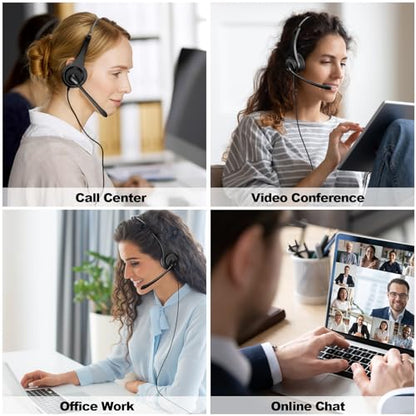 Voistek USB Stereo Headset with Noise Cancelling Microphone for PC & Laptop, Wired Office Headphones with USB-A/C, in-Line Mute & Volume Control for Teams, Zoom, Remote Work, Online Class,VoIP - style: Dual Ear