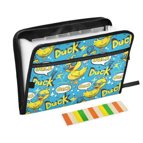 Rubber Duck Bubbles 13 Pocket File Organizer Expanding File Folder with Front Pouch Portable Business File Storage Document Organizer Folder with Zipper - color: Rubber Duck