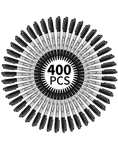 Thenshop 400 Pack Black Permanent Markers Bulk - Fine Point Permanent Marker Quick Drying Waterproof Pens for Doodling Writing Marking Classroom Work on Wood Metal Stone Glass, Office School Supplies