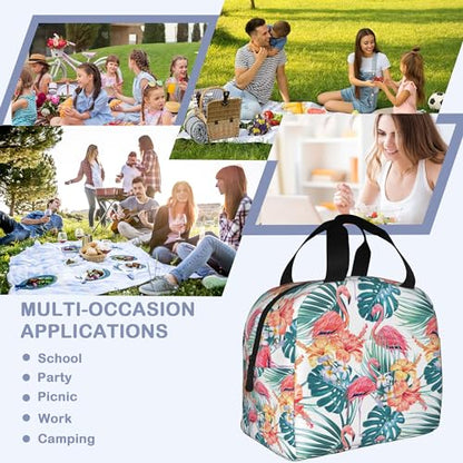 Pink Flamingo Palm Leaves Hibiscus Flower, Tropical Flowers Insulated Lunch Bag Reusable Lunch Box Women Men,Cooler Thermal Meal Tote for Kids School Student Picnic Office Work - color: Pink Flamingo Palm Leaves Hibiscus Flower, Tropical Flowers