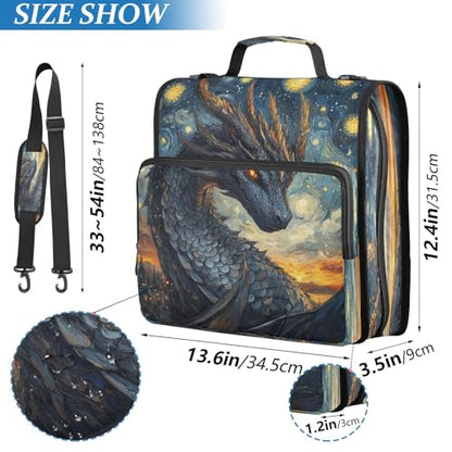 Caikeny 3 Ring Zipper Binder Dragon Van Gogh 1.5 inch Binders Bag with Shoulder Strap and Handle Expanding File Pockets - color: Multicolored 1z2.10
