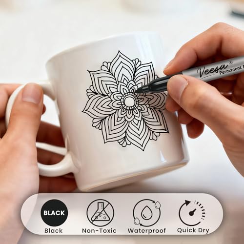 VEESA Black Permanent Markers Fine Tip, 75 Count, Quick Drying | Water- & Fade-Resistant, Marks on Wood Plastic Paper Metal - size: 1 Count (Pack of 75)