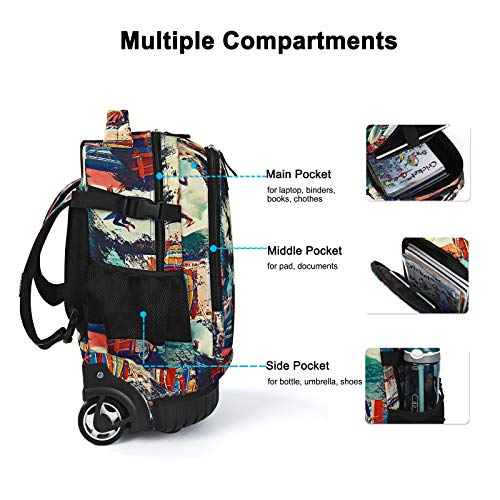 Tilami Rolling Backpack 19 inch with Lunch Bag Wheeled Laptop Backpack (Car Trip) - color: Surfing
