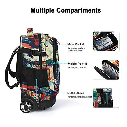 Tilami Rolling Backpack 19 inch with Lunch Bag Wheeled Laptop Backpack (Car Trip) - color: Surfing