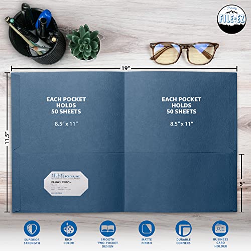 FILE-EZ Two-Pocket Folders, Navy Dark Blue, 25-Pack, Textured Paper, Letter Size (EZ-32523) - color: Dark Blue, size: 25 Folders