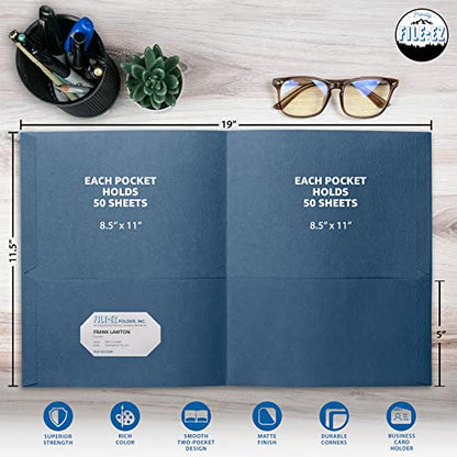 FILE-EZ Two-Pocket Folders, Dark Blue, 125-Pack, Textured Paper, Letter Size (EZ-32423) - color: Dark Blue, size: 125 Folders