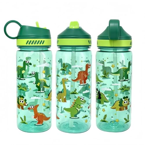 18oz Large Capacity Kids Water Bottle, Sturdy and Drop-resistant | Leak Proof, BPA Free, with Straw & Handle for School Travel, Dishwasher Safe - color: Dinosaur