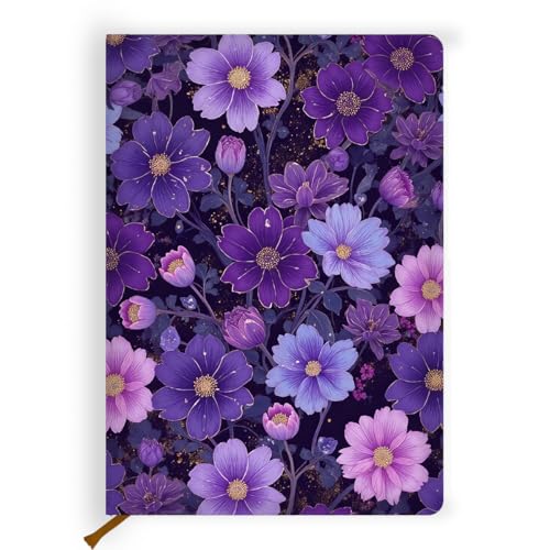 Pretty Leather Lined Journal Purple Floral Notebook 200 Pages A5 Ruled Notebooks, Aesthetic Cute Journal for Women, Cute Purple Stuff Office Supplies, Perfect for Office School Home (5.8 x 8.3) - color: Multi 1721