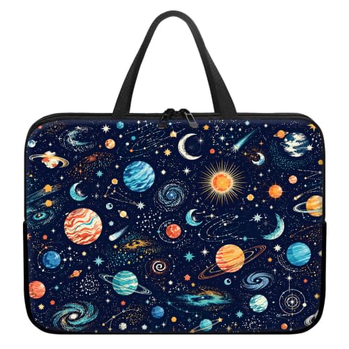 17 Inch Laptop Sleeve for 17 Inch Laptops, Space Planet Print Design | Large Oxford sleeve with soft lining, padded protection, handles, slim fit for 17.3 inch laptops, office, school, travel - color: Space Planet Print, size: 17 inch
