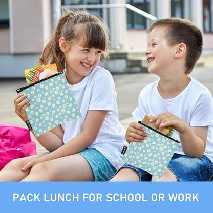 Reusable Food Storage Bags Daisy Flowers and Polka Dots 3 Pack Set Lunch Bag Compact Sandwich Snack Bag Small Medium Large for Lunch, Travel & Organization - color: Bag 11