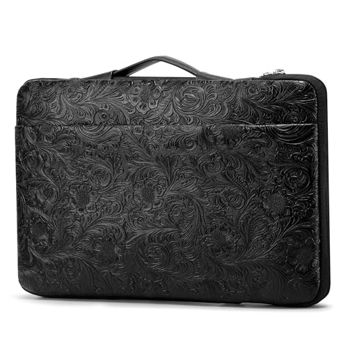 Kinmac Embossed PU Leather 360° Heavy Duty Protective Laptop Sleeve with Poacket (Paisley Black, 15 inch-15.6 inch) - color: Paisley Black, size: 15 inch-15.6 inch