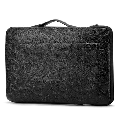 Kinmac Embossed PU Leather 360° Heavy Duty Protective Laptop Sleeve with Poacket (Paisley Black, 15 inch-15.6 inch) - color: Paisley Black, size: 15 inch-15.6 inch