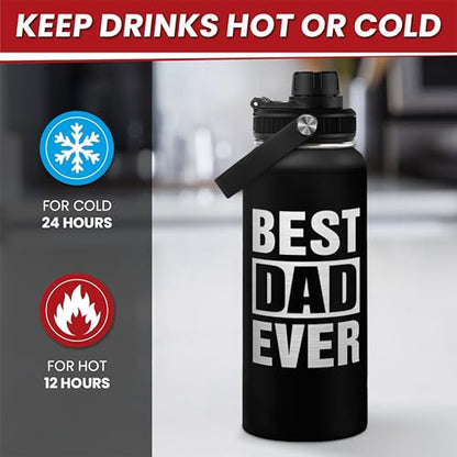 Best Dad Ever Water Bottle 32oz - Stainless Steel Insulated Sports Bottle with Straw Lid, Gifts for Father from Daughter Son - color: Dad 2