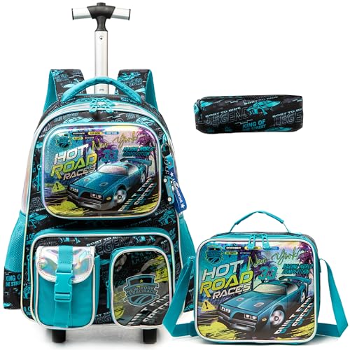 School Kids Rolling Backpack for Boys 17" Multiple Function Pockets - color: Blue-240525-lg