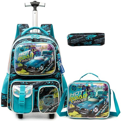 School Kids Rolling Backpack for Boys 17" Multiple Function Pockets - color: Blue-240525-lg
