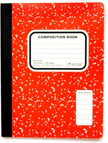 Top Flight Colored Marble Composition Book, 100 Sheets, Wide Rule, 9.75 x 7.5 Inches, 1 Book, Cover Color May Vary (41352)