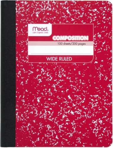 Mead Composition Notebook, Wide Ruled Paper, 7-1/2" x 9-3/4", 100 Sheets, Red Marble (09918AB5) (Pack of 12) - color: Red Marble, size: (Pack of 12)