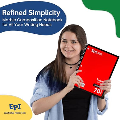 EPI Spiral Notebook | Wide - 70 Sheets, Durable Spiral Binding | 10.5 x 8 in | Classroom Supplies | School, Office, Note Taking, Journaling - 12 Pack - color: Red, size: 12