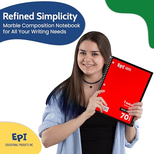 EPI Spiral Notebook | Wide - 70 Sheets, Durable Spiral Binding | 10.5 x 8 in | Classroom Supplies | School, Office, Note Taking, Journaling - 12 Pack - color: Red, size: 12