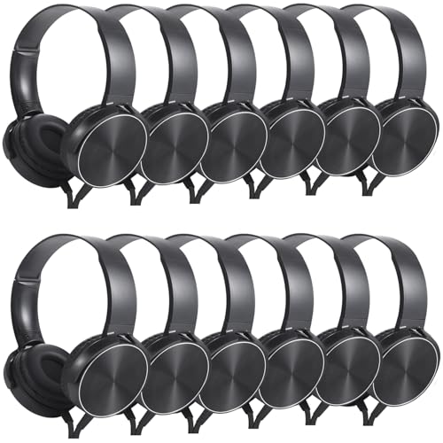 Bulk Headphones 12 Pack for School Classroom Kids, Wholesale Wired Durable Earphones Class Set for Students Children Toddler Teens Boys Girls and Adult (HY450, 12 Black) - color: Black, size: 12 Pack