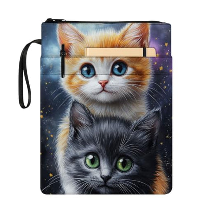 Padded Book Sleeve with Zipper & Front Pocket, Fabric Book Cover | Cute Twin Cats Kittens Cozy11.4"x8.7" Washable Canvas Pouch for Hardcovers, Tablets & Reading Accessories - color: Cute Twin Cats Kittens Cozy