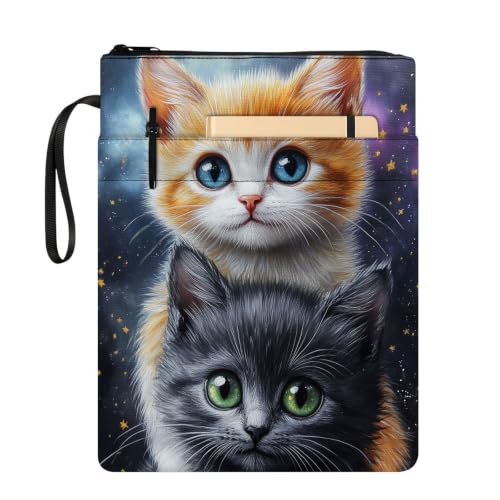 Padded Book Sleeve with Zipper & Front Pocket, Fabric Book Cover | Cute Twin Cats Kittens Cozy11.4"x8.7" Washable Canvas Pouch for Hardcovers, Tablets & Reading Accessories - color: Cute Twin Cats Kittens Cozy