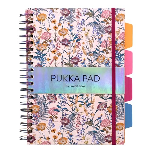 Pukka Pad 5 Subject Spiral Notebook 12-Pack - 200 Pages, 100 Sheets of 80GSM Paper with Repositionable Dividers & Perforated Edges for School & Office Planning & Organization - B5-7 X 10, Bloom - color: Bloom