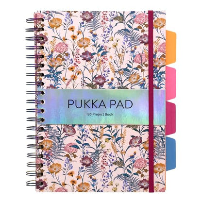 Pukka Pad 5 Subject Spiral Notebook 12-Pack - 200 Pages, 100 Sheets of 80GSM Paper with Repositionable Dividers & Perforated Edges for School & Office Planning & Organization - B5-7 X 10, Bloom - color: Bloom