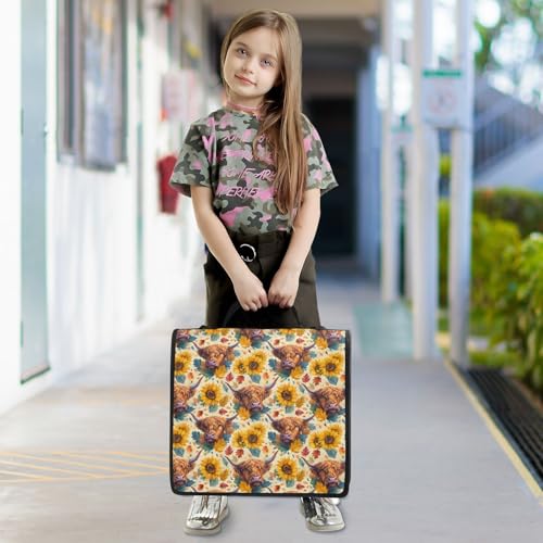 3 Ring Zipper Binder Highland Cow Sunflower Binders Bag with Shoulder Strap 500 Sheets Paper Organizer Trapper Keeper Documents Storage File Folder for School Office - color: A1358