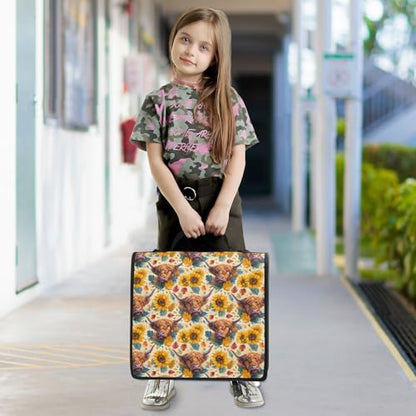 3 Ring Zipper Binder Highland Cow Sunflower Binders Bag with Shoulder Strap 500 Sheets Paper Organizer Trapper Keeper Documents Storage File Folder for School Office - color: A1358