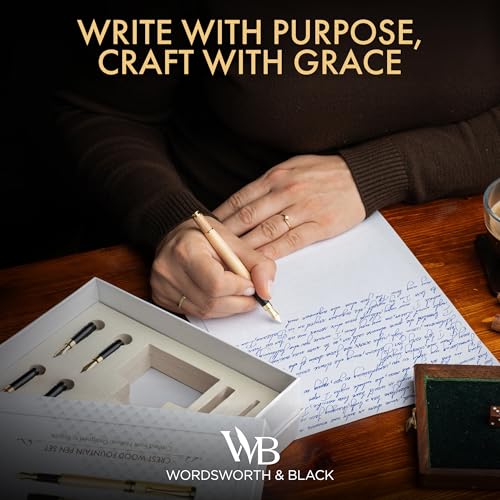 Wordsworth & Black Fountain Pen Gift Set, Includes Ink Bottle, 6 Cartridges, Refill Converter, 4 Replacement Nibs, Luxury Bamboo, Journaling, Calligraphy, Smooth Writing Pens [Maple Wood] - color: Maple Wood